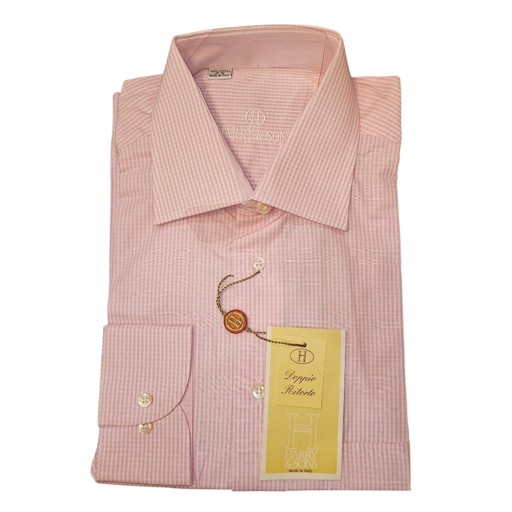 Harry & Sons Men's Italian Dress Shirt 16-41 / 34-35 Gingham Pink 100% Cotton